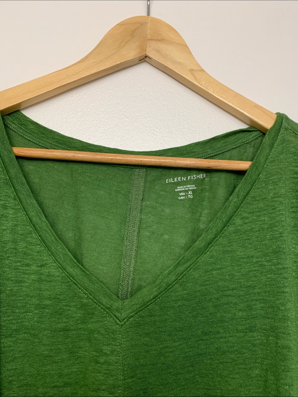 Eileen Fisher Green V-Neck Short Flutter tee in XL. Organic linen. Comfortable. - Picture 5 of 5